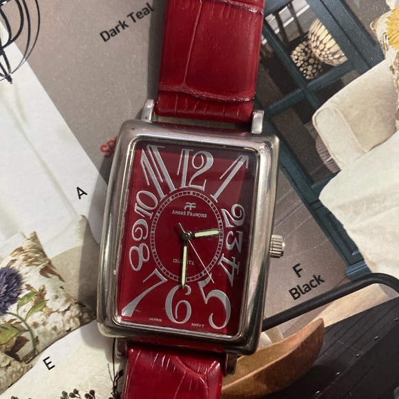Andre Francois Quartz Red Croc Band Watch - Picture 1 of 7